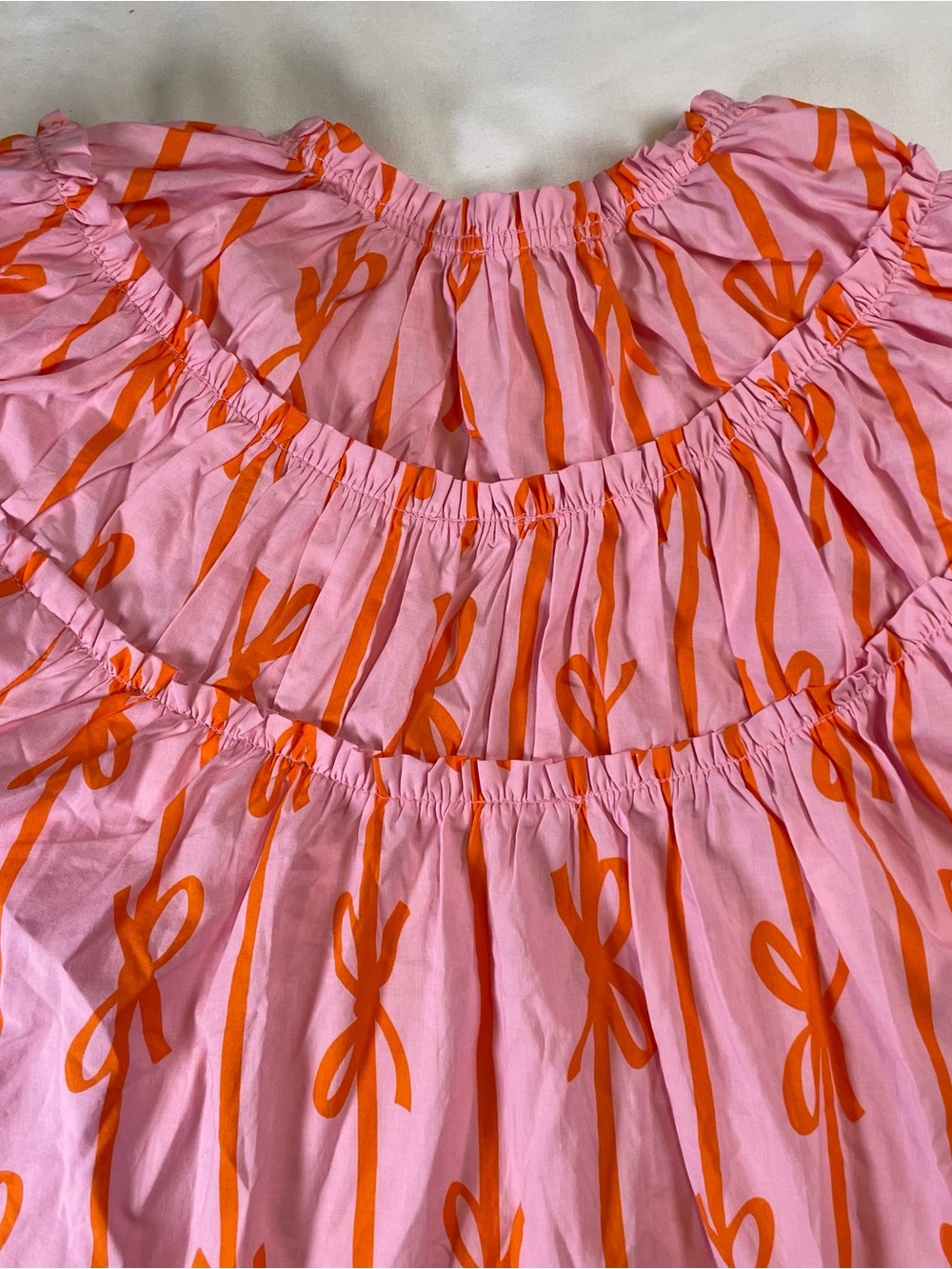 Umgee Pink Orange Bow Print Babydoll Tunic Top Puff Sleeve Medium - Picture 6 of 11